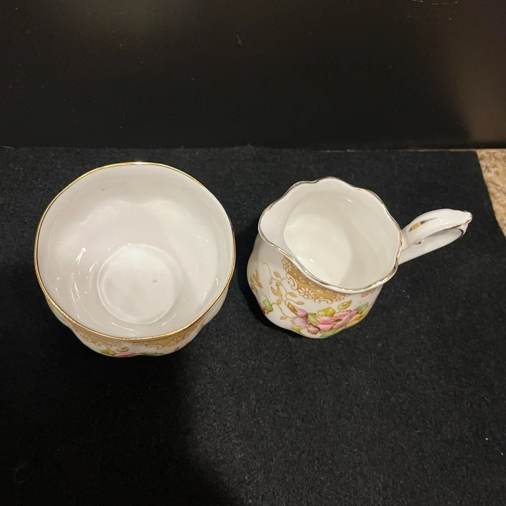 Royal Albert Bone China Open Sugar Bowl and Cream pitcher Lovelace pattern